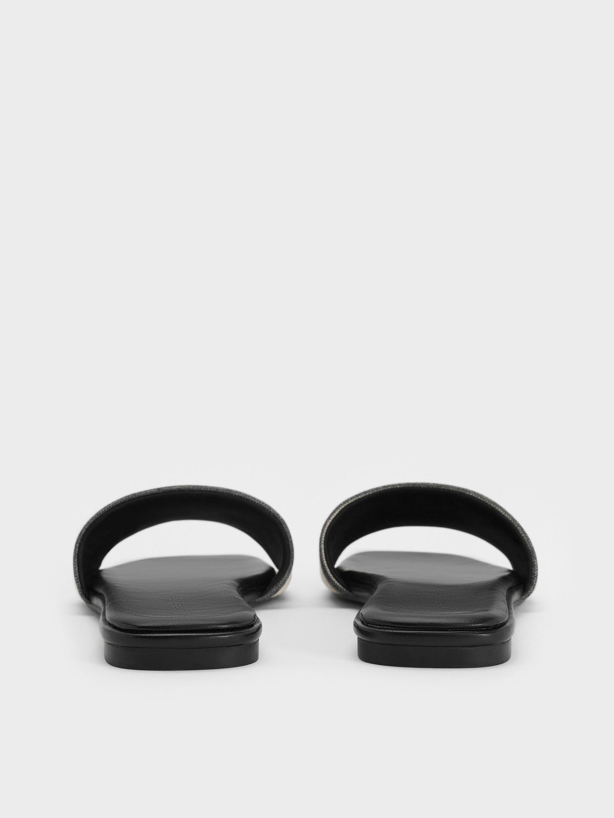 CHARLES & KEITH Trending / Striped Square-Toe Slide Sandals - Black Textured