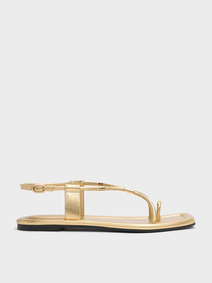 CHARLES & KEITH Sale / Metallic-Accent Toe-Ring Sandals - Gold