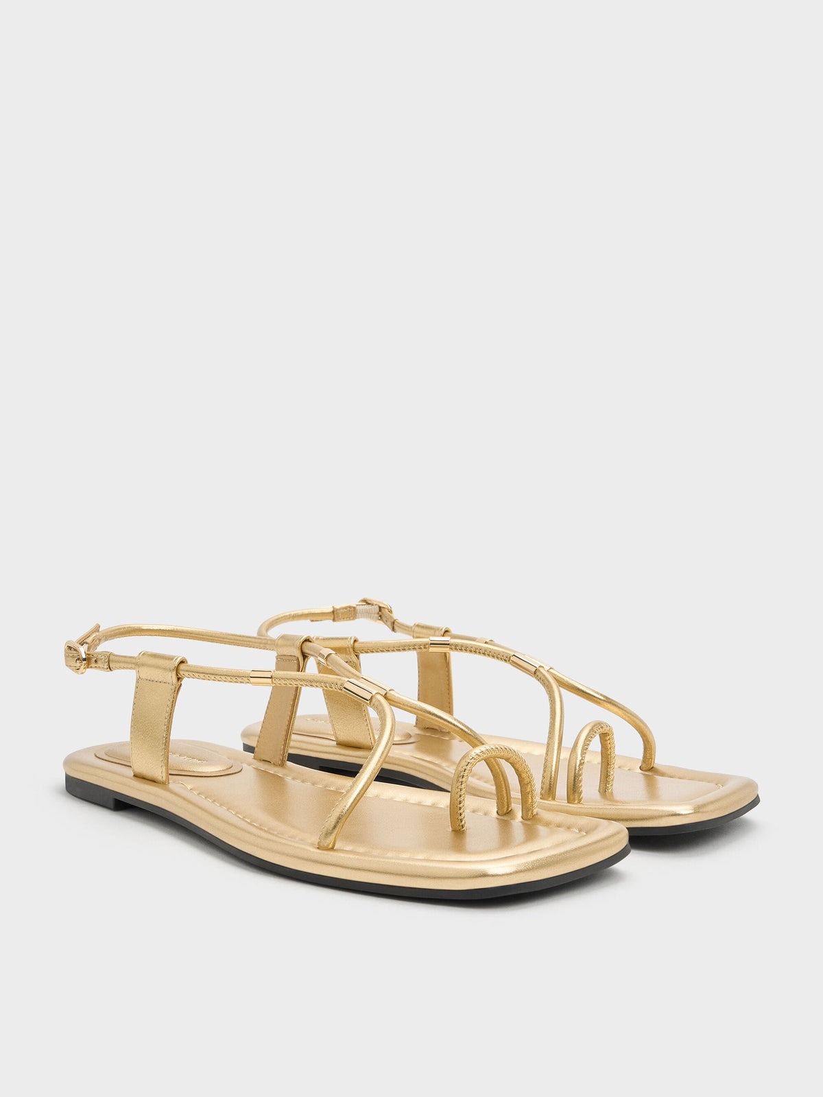 CHARLES & KEITH Sale / Metallic-Accent Toe-Ring Sandals - Gold