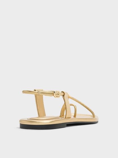 CHARLES & KEITH Sale / Metallic-Accent Toe-Ring Sandals - Gold