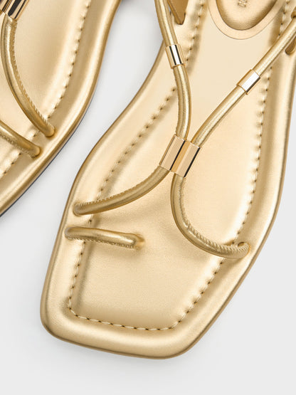 CHARLES & KEITH Sale / Metallic-Accent Toe-Ring Sandals - Gold