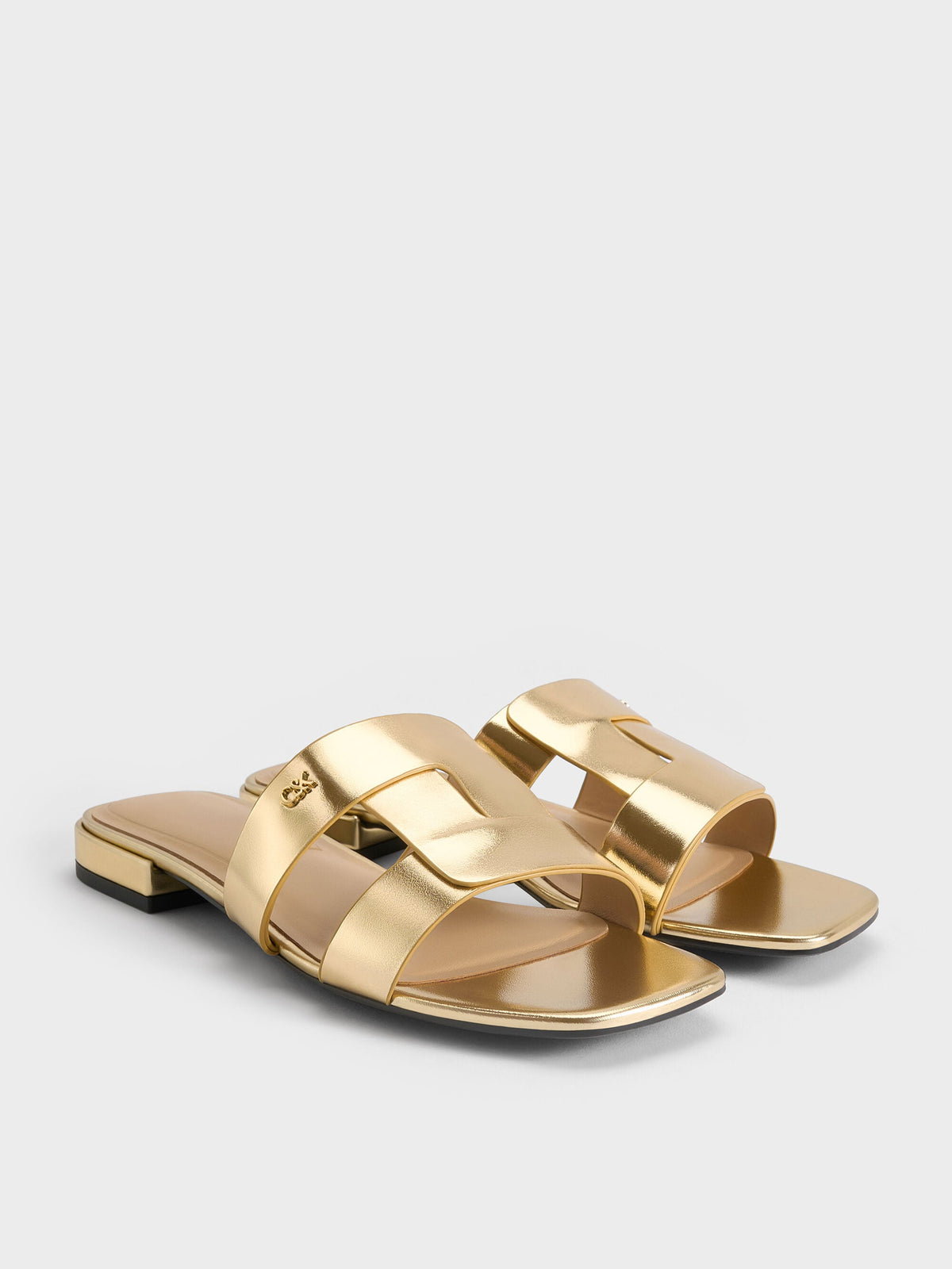 CHARLES & KEITH Best Seller / Petina Metallic Leather Slide Sandals - Gold