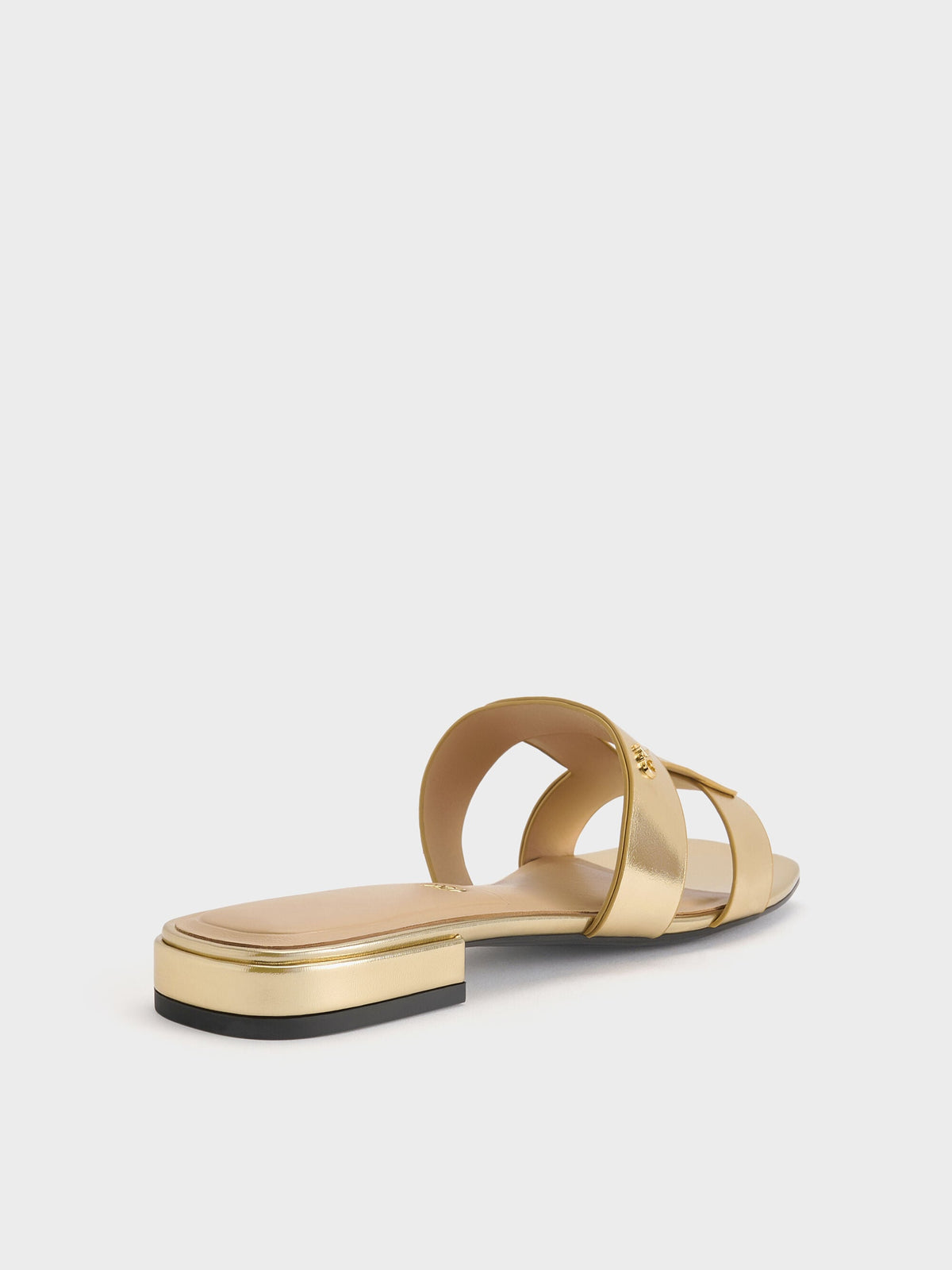 CHARLES & KEITH Best Seller / Petina Metallic Leather Slide Sandals - Gold