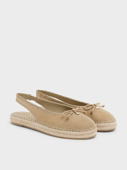 CHARLES & KEITH Smart Buy / Faux Suede Bow Slingback Espadrilles - Sand