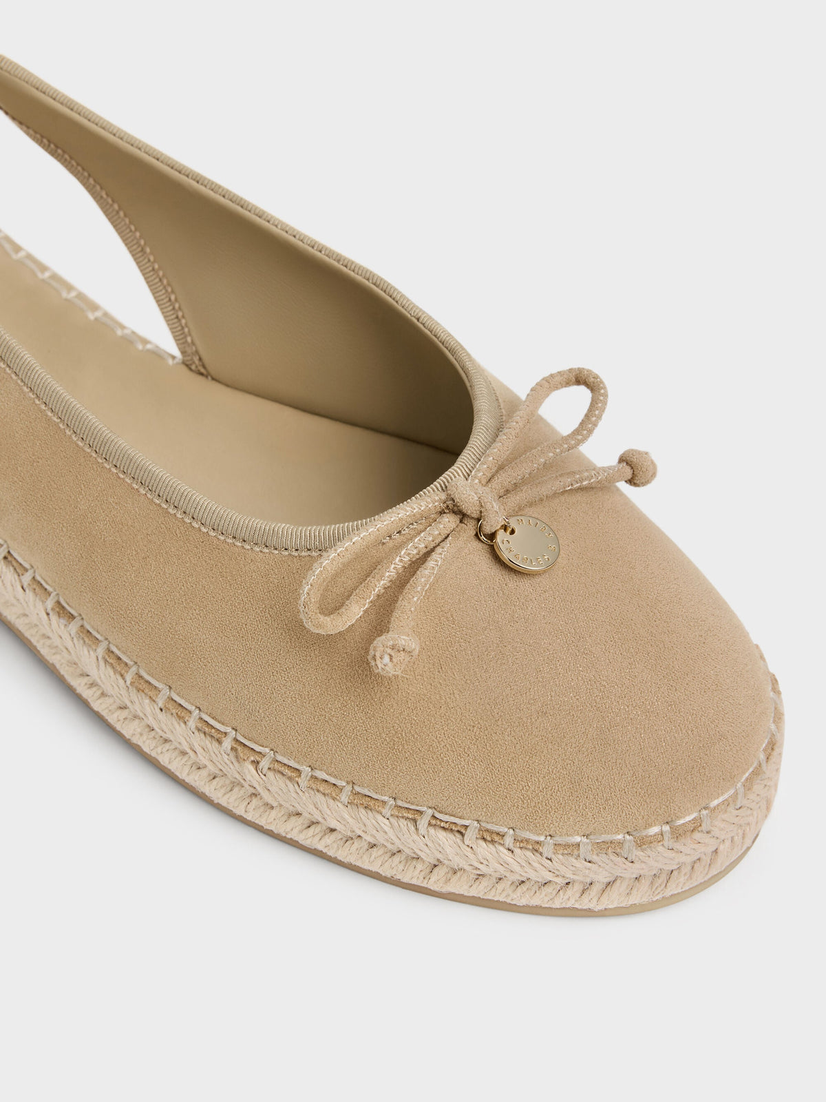 CHARLES & KEITH Smart Buy / Faux Suede Bow Slingback Espadrilles - Sand