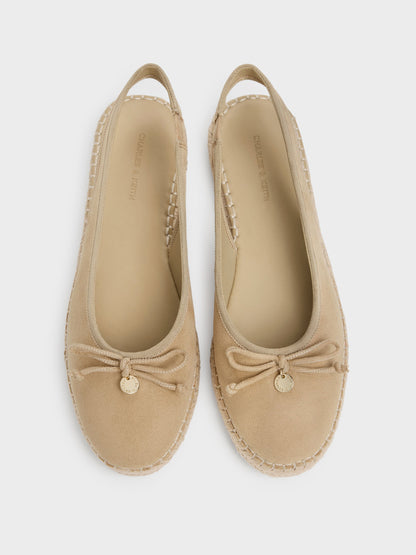 CHARLES & KEITH Smart Buy / Faux Suede Bow Slingback Espadrilles - Sand
