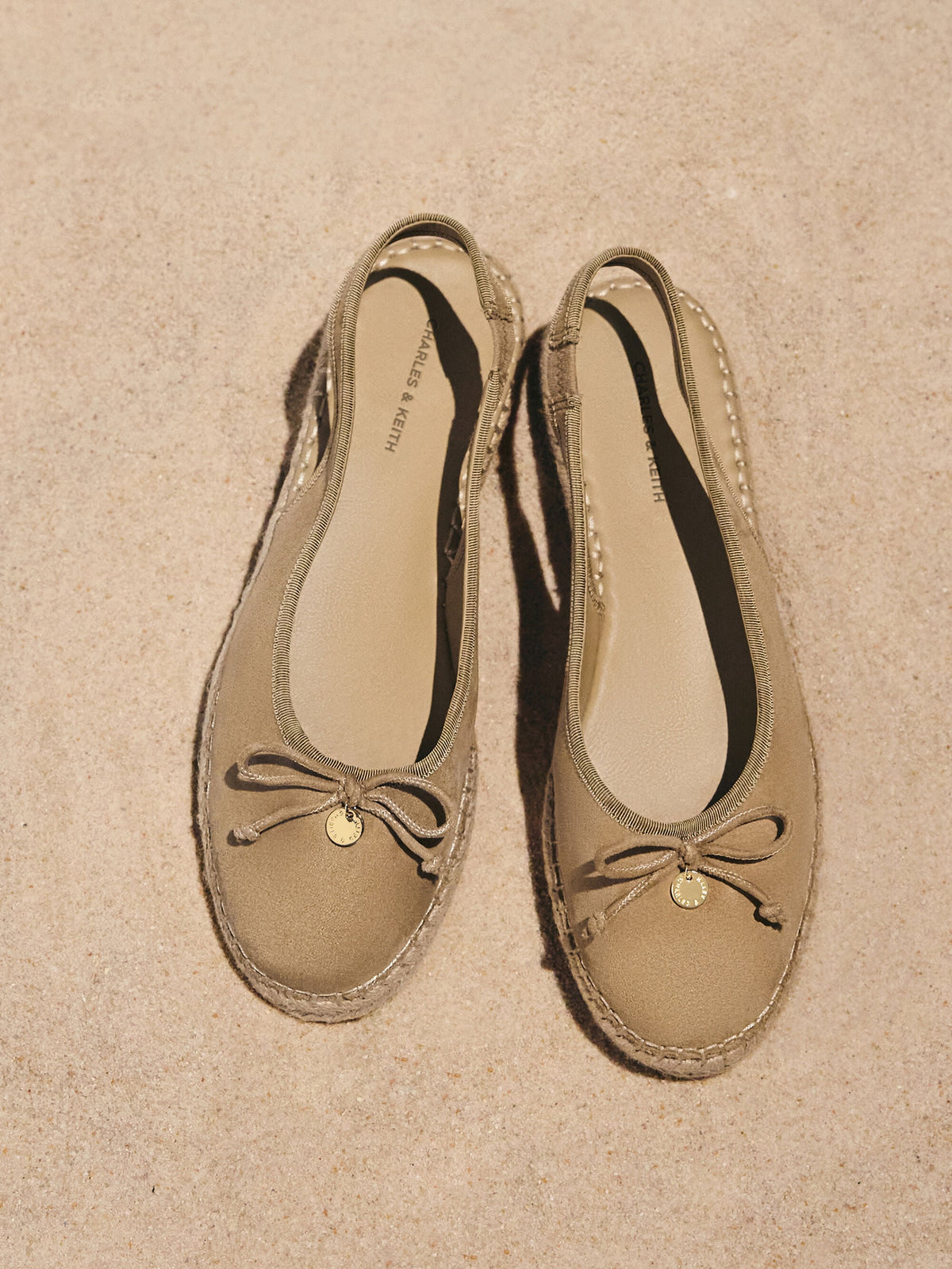 CHARLES & KEITH Smart Buy / Faux Suede Bow Slingback Espadrilles - Sand
