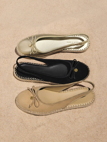 CHARLES & KEITH Smart Buy / Faux Suede Bow Slingback Espadrilles - Sand