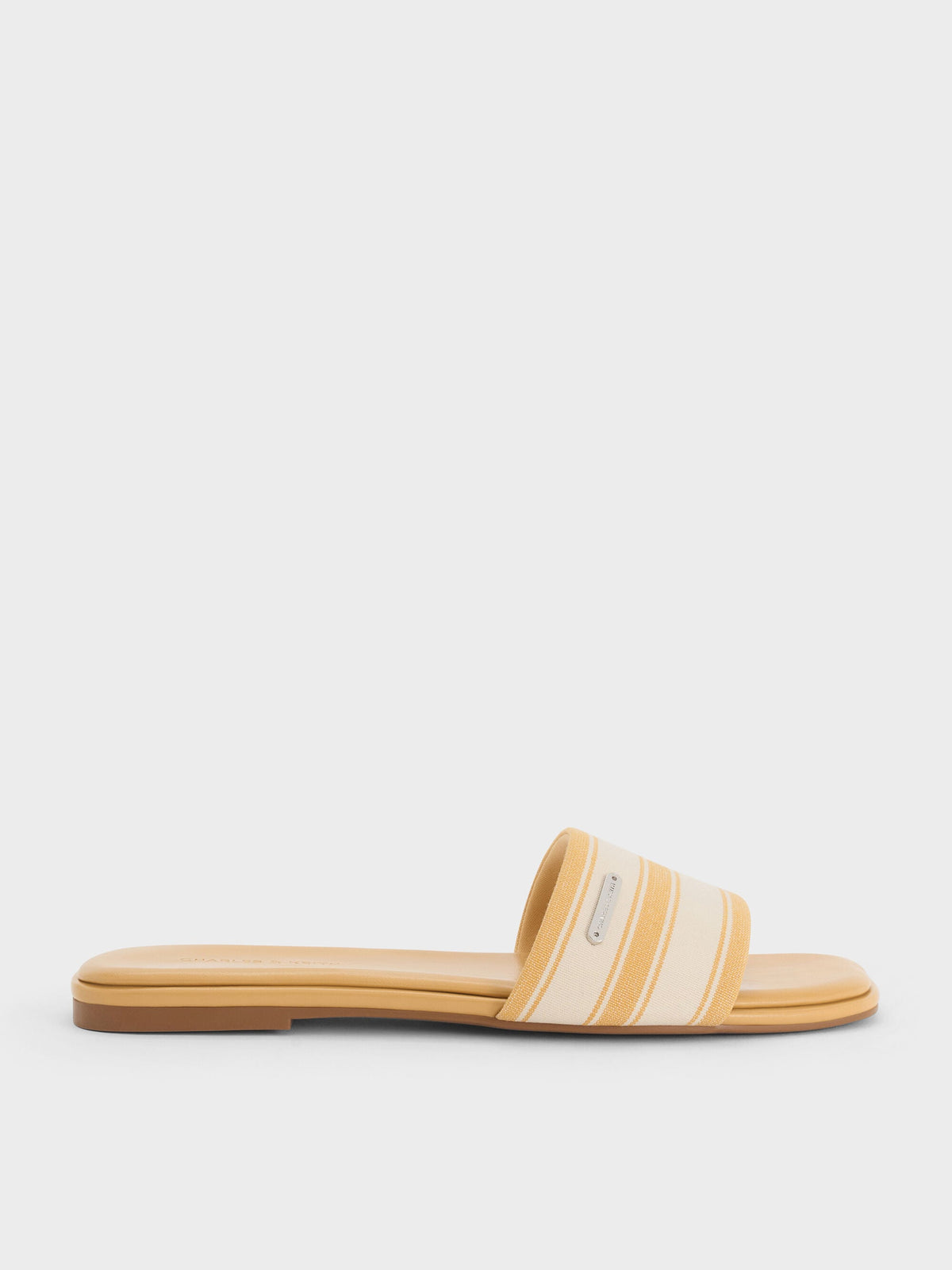 CHARLES & KEITH Signature / Striped Square-Toe Slide Sandals - Yellow