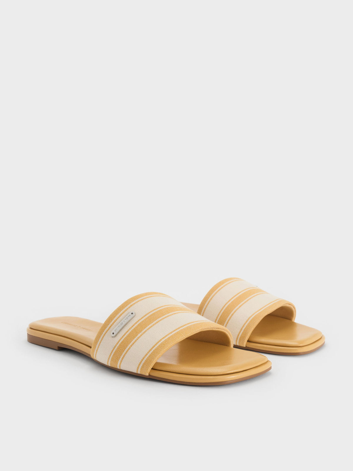 CHARLES & KEITH Signature / Striped Square-Toe Slide Sandals - Yellow