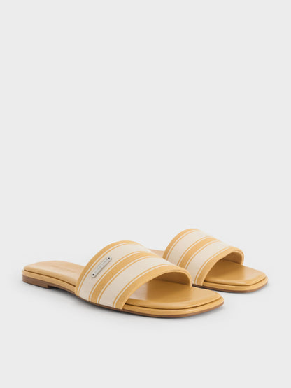 CHARLES & KEITH Signature / Striped Square-Toe Slide Sandals - Yellow