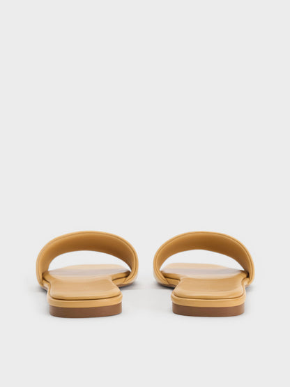 CHARLES & KEITH Signature / Striped Square-Toe Slide Sandals - Yellow