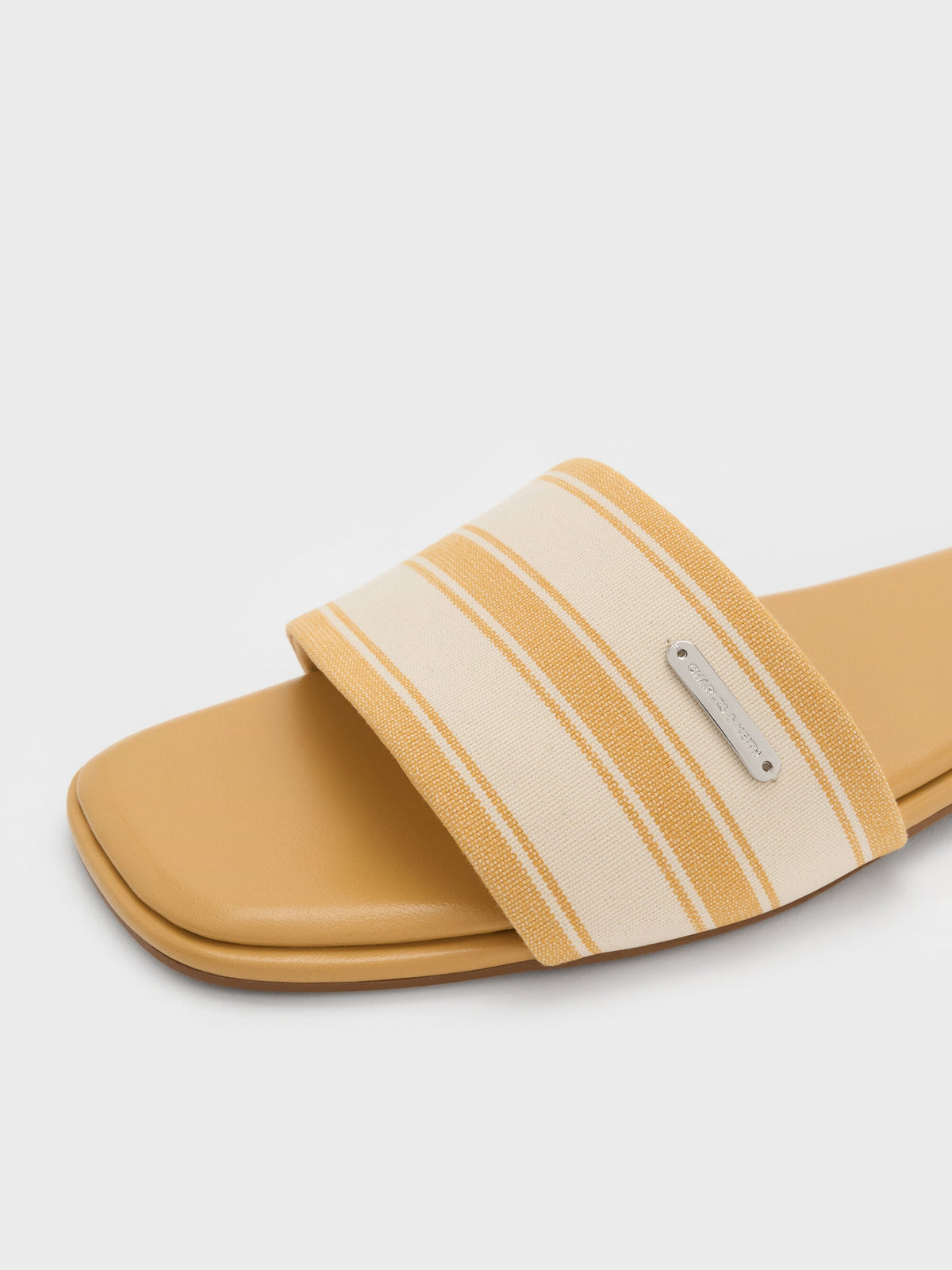 CHARLES & KEITH Signature / Striped Square-Toe Slide Sandals - Yellow
