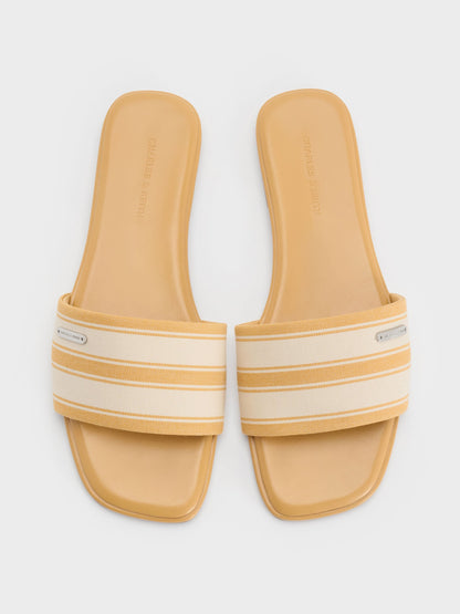 CHARLES & KEITH Signature / Striped Square-Toe Slide Sandals - Yellow
