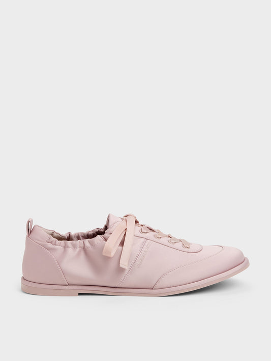CHARLES & KEITH Sale / Satin Ruched Sneakers - Pink