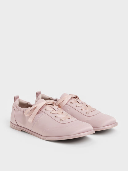 CHARLES & KEITH Sale / Satin Ruched Sneakers - Pink