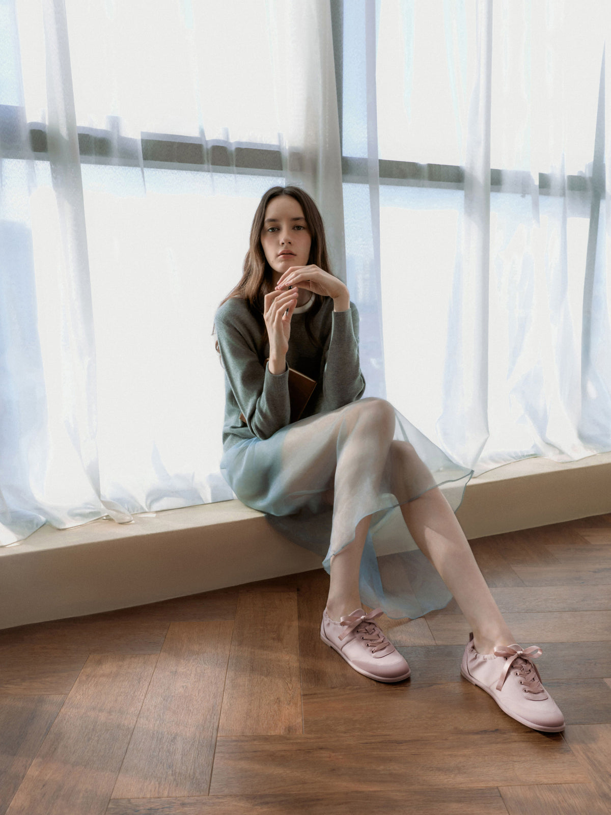 CHARLES & KEITH Sale / Satin Ruched Sneakers - Pink