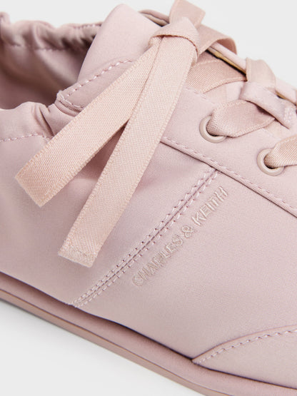 CHARLES & KEITH Sale / Satin Ruched Sneakers - Pink