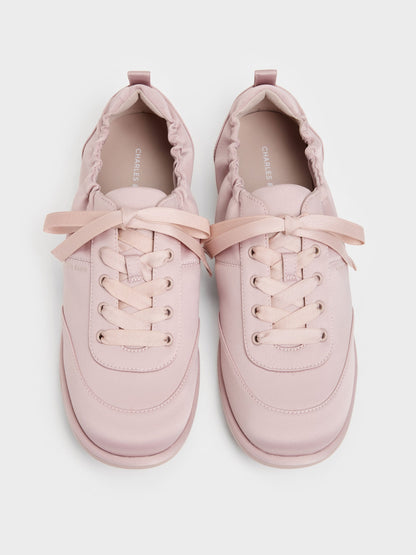 CHARLES & KEITH Sale / Satin Ruched Sneakers - Pink