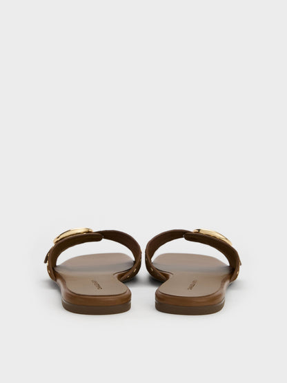 CHARLES & KEITH Best Seller / Studded Buckled Slide Sandals - Brown