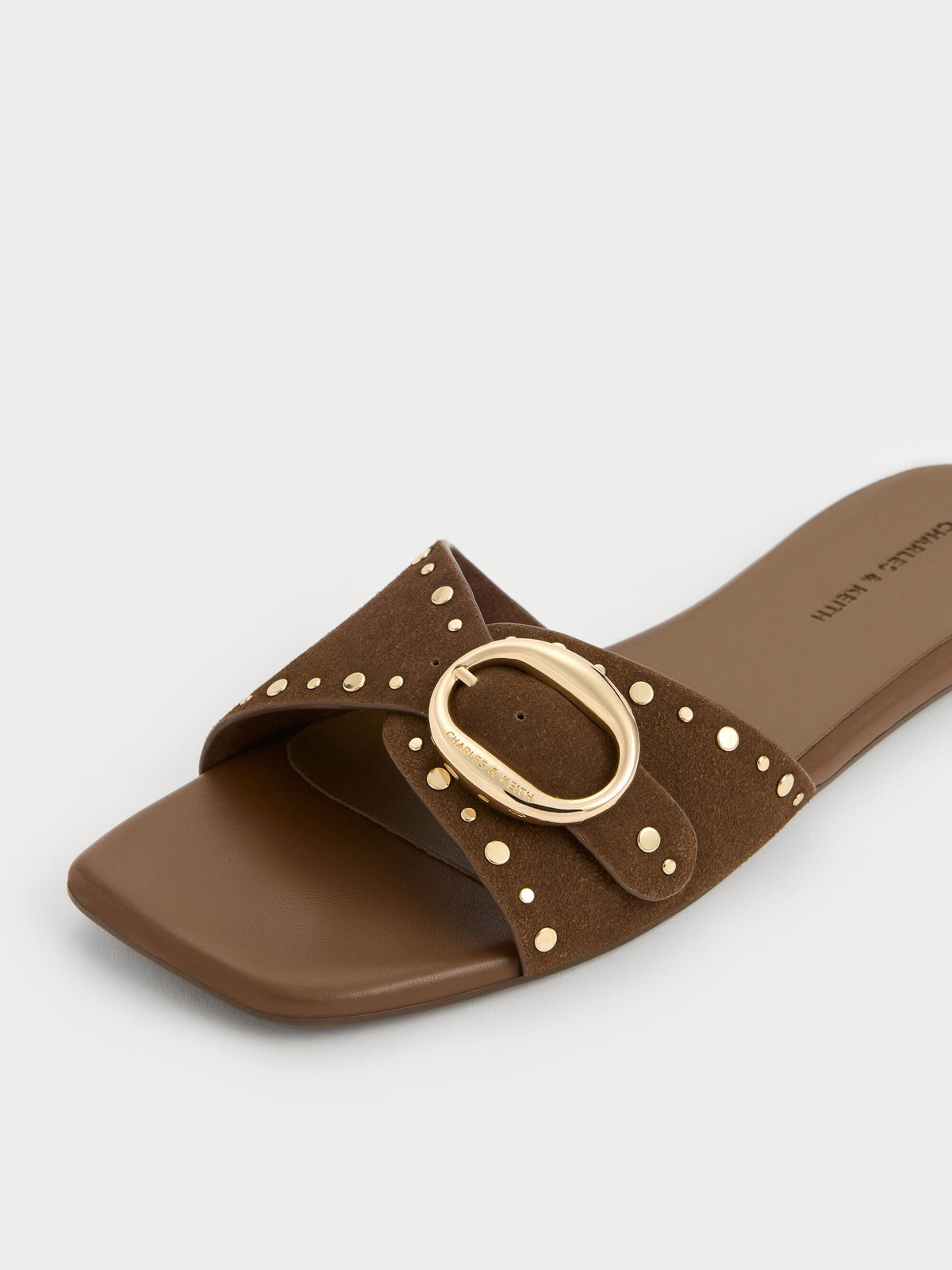 CHARLES & KEITH Best Seller / Studded Buckled Slide Sandals - Brown