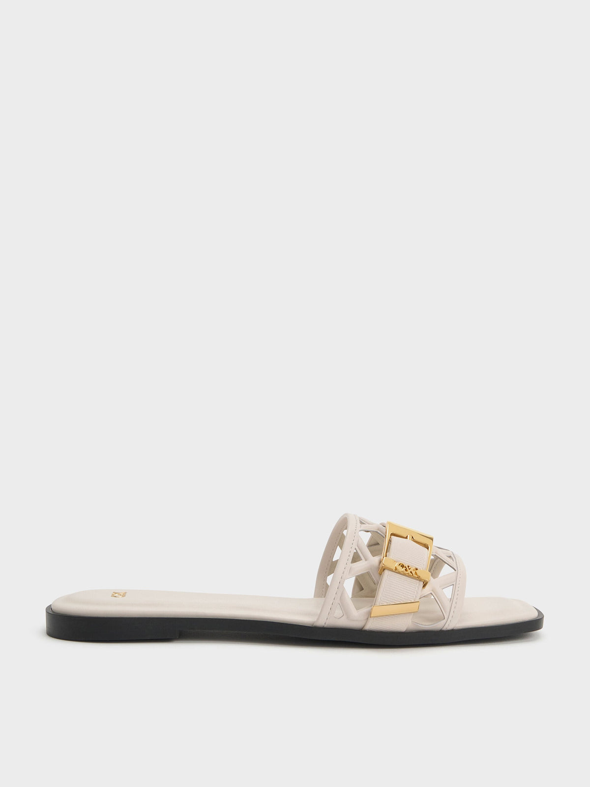 CHARLES & KEITH Customer Favorite / Whitney Leather Cut-Out Slide Sandals - Chalk