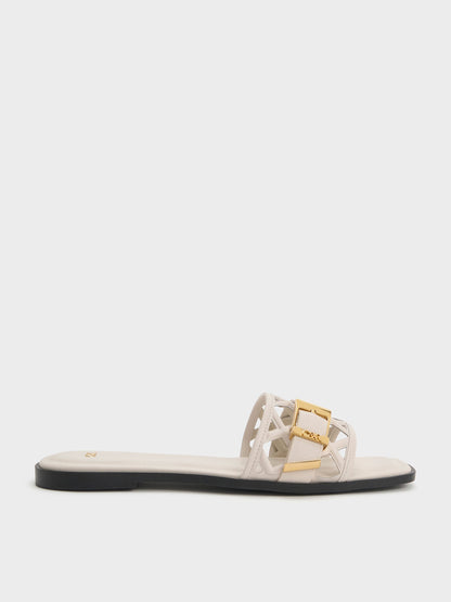 CHARLES & KEITH Customer Favorite / Whitney Leather Cut-Out Slide Sandals - Chalk