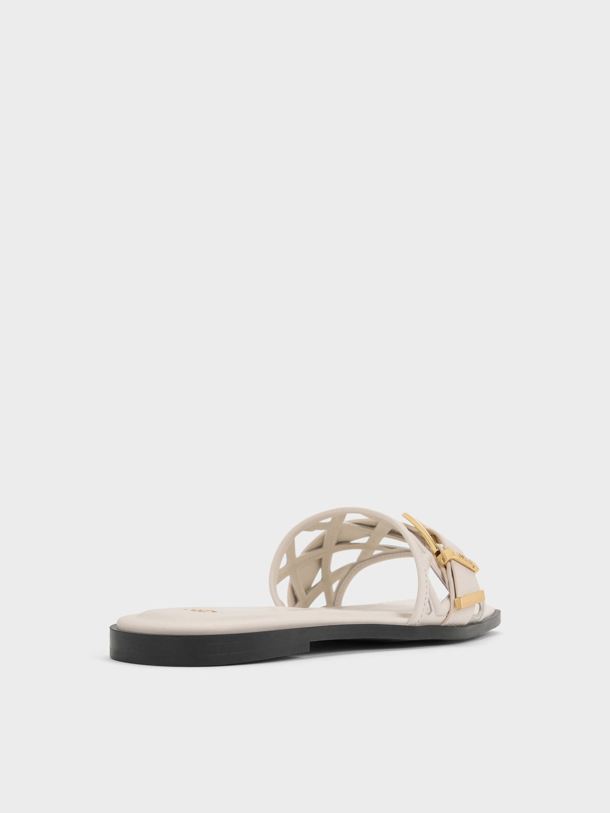 CHARLES & KEITH Customer Favorite / Whitney Leather Cut-Out Slide Sandals - Chalk