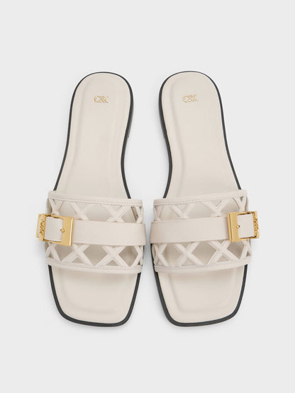 CHARLES & KEITH Customer Favorite / Whitney Leather Cut-Out Slide Sandals - Chalk