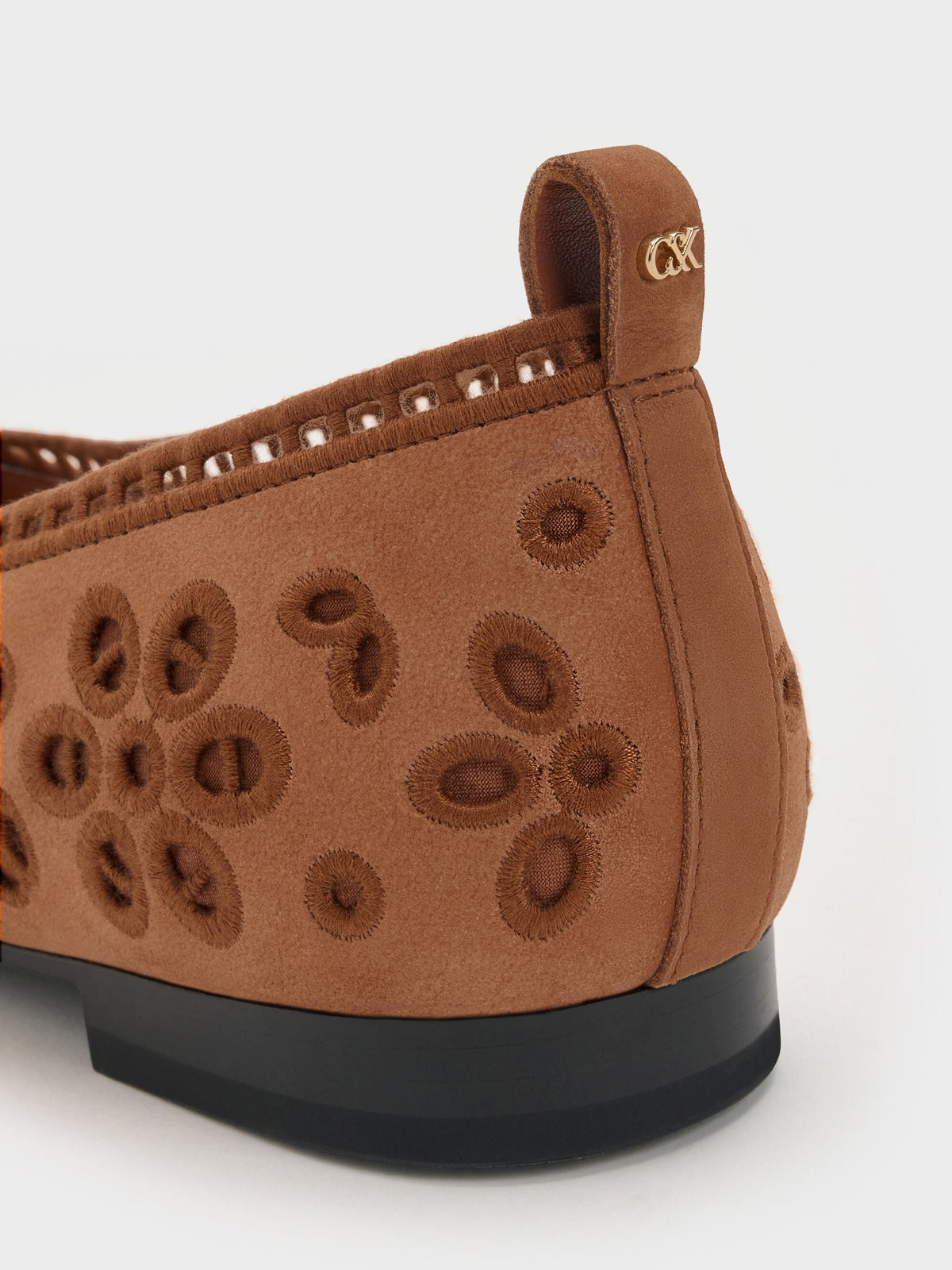 CHARLES & KEITH Premium / Leather Embroidered Ballet Flats - Cognac