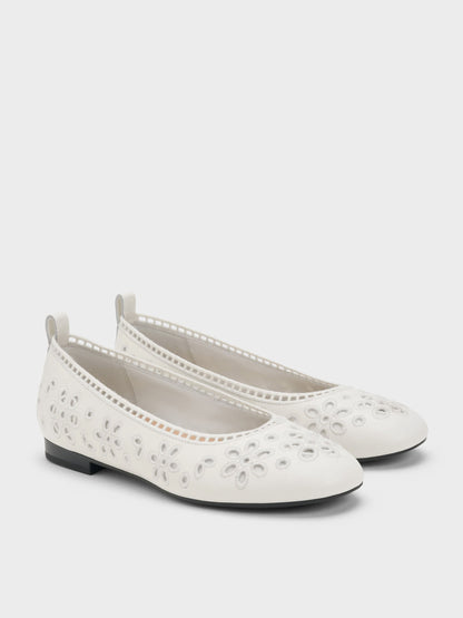 CHARLES & KEITH Featured / Leather Embroidered Ballet Flats - White