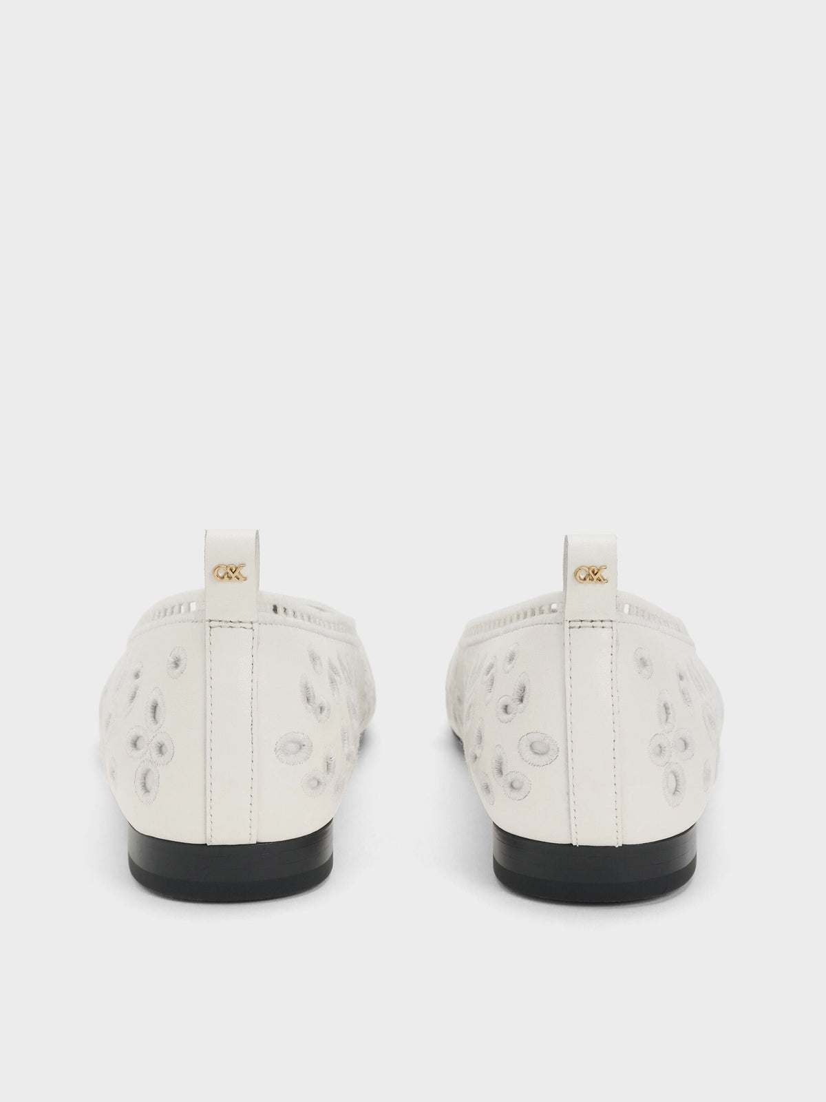 CHARLES & KEITH Featured / Leather Embroidered Ballet Flats - White