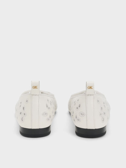 CHARLES & KEITH Featured / Leather Embroidered Ballet Flats - White