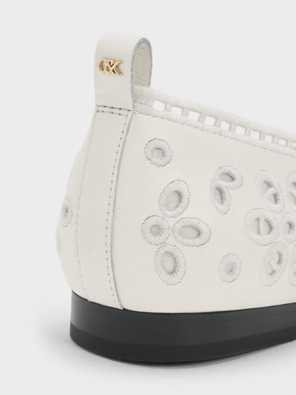 CHARLES & KEITH Featured / Leather Embroidered Ballet Flats - White