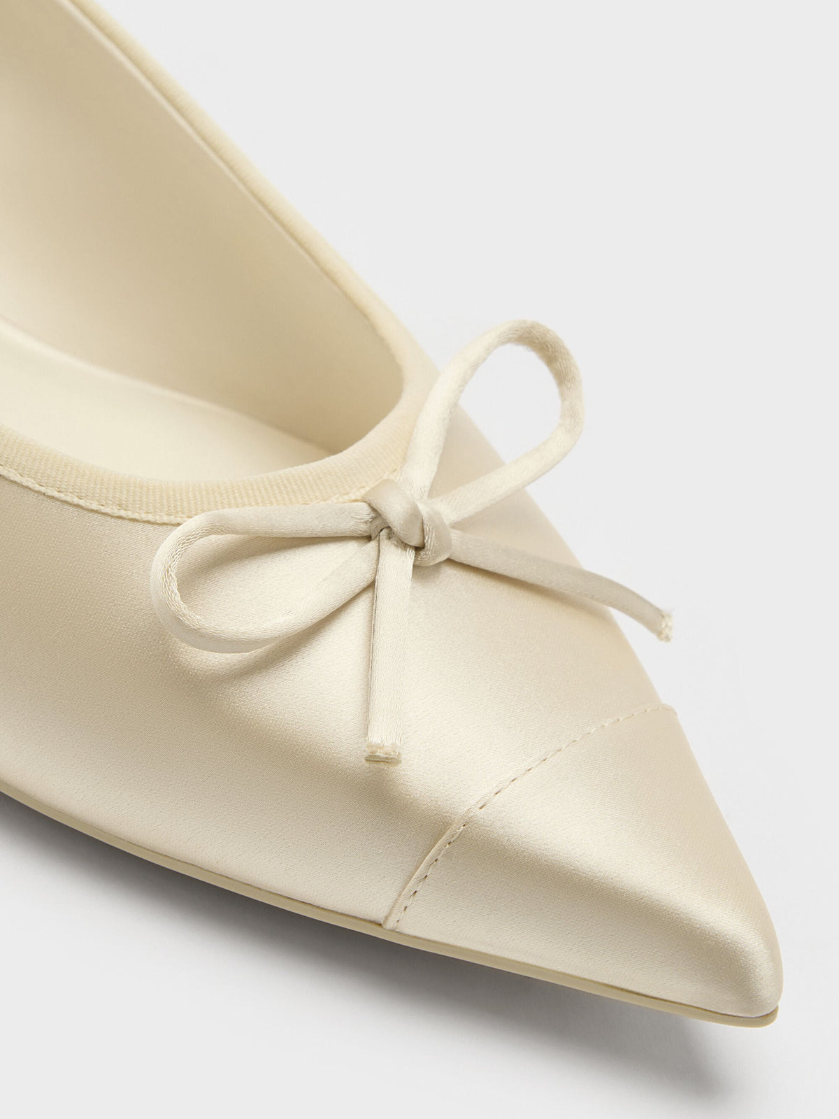 CHARLES & KEITH Everyday / Briella Satin Cap-Toe Flats - Cream