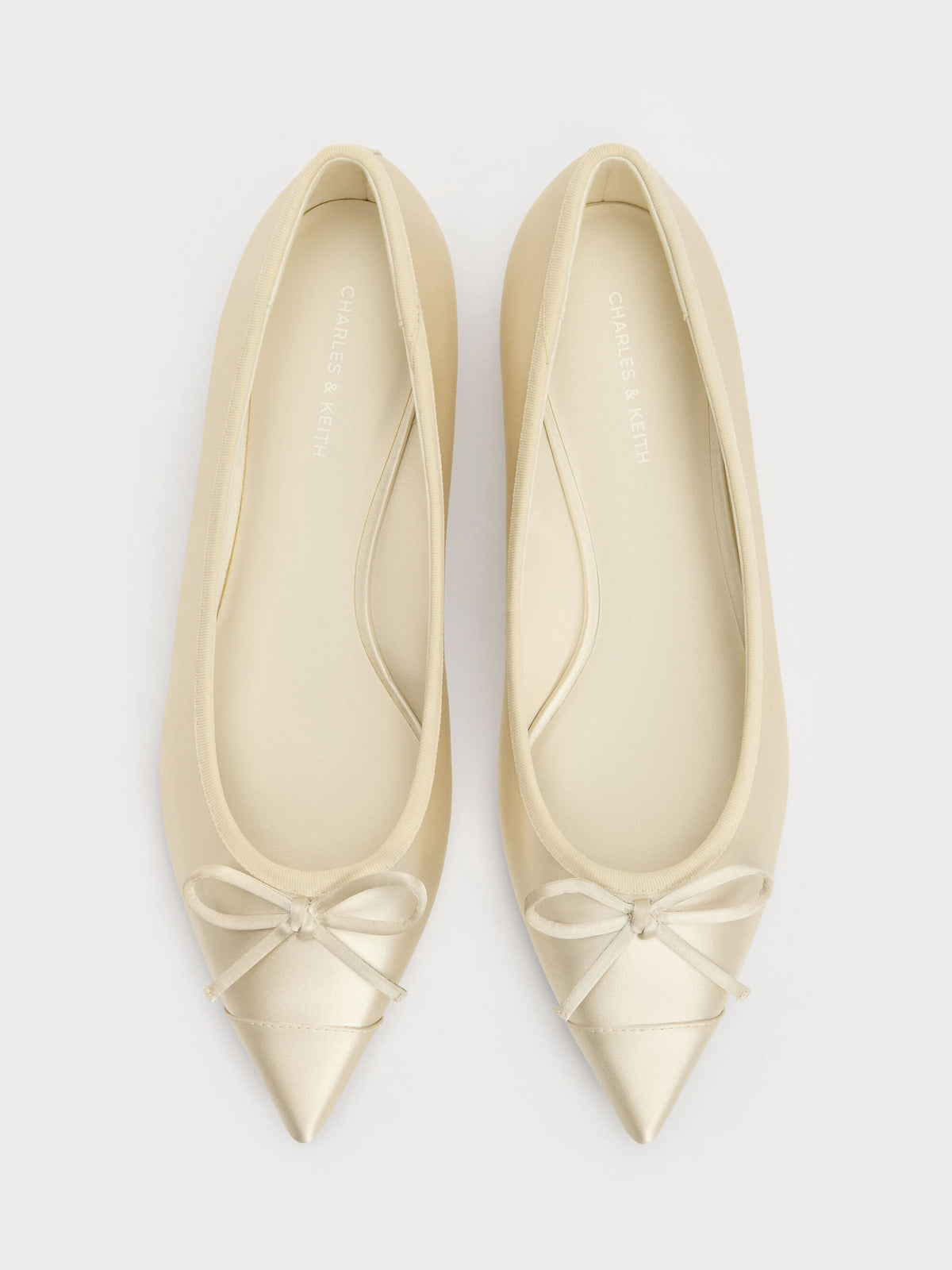 CHARLES & KEITH Everyday / Briella Satin Cap-Toe Flats - Cream