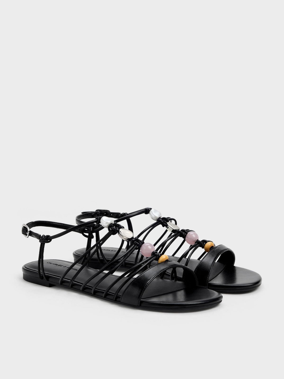 CHARLES & KEITH Discount / Georgie Bead Strappy Sandals - Black