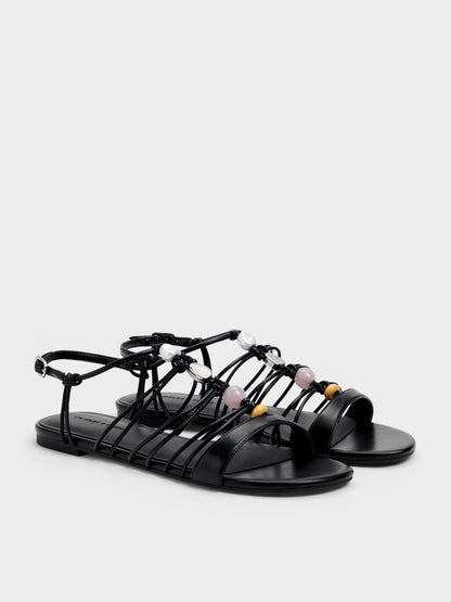 CHARLES & KEITH Discount / Georgie Bead Strappy Sandals - Black