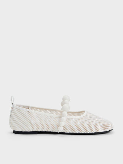 CHARLES & KEITH Latest / Leather Mesh Beaded Mary Jane Flats - Chalk