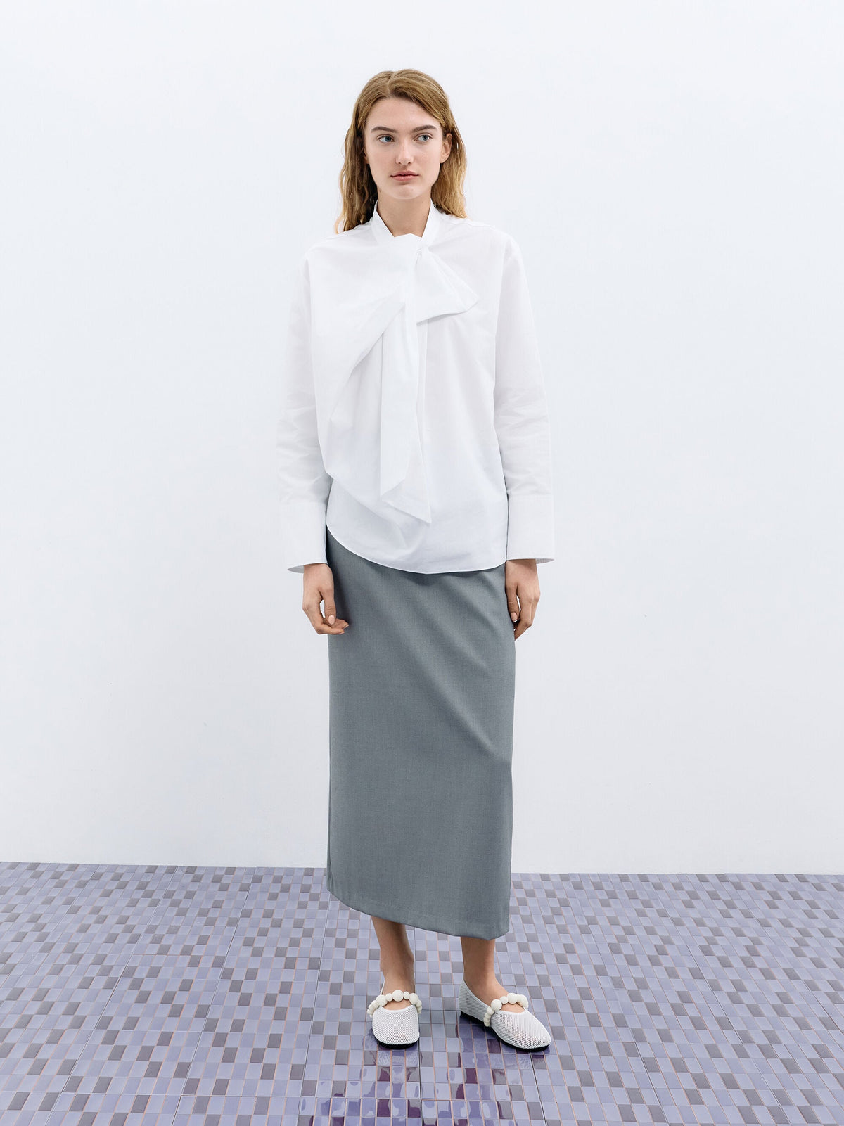 CHARLES & KEITH Latest / Leather Mesh Beaded Mary Jane Flats - Chalk