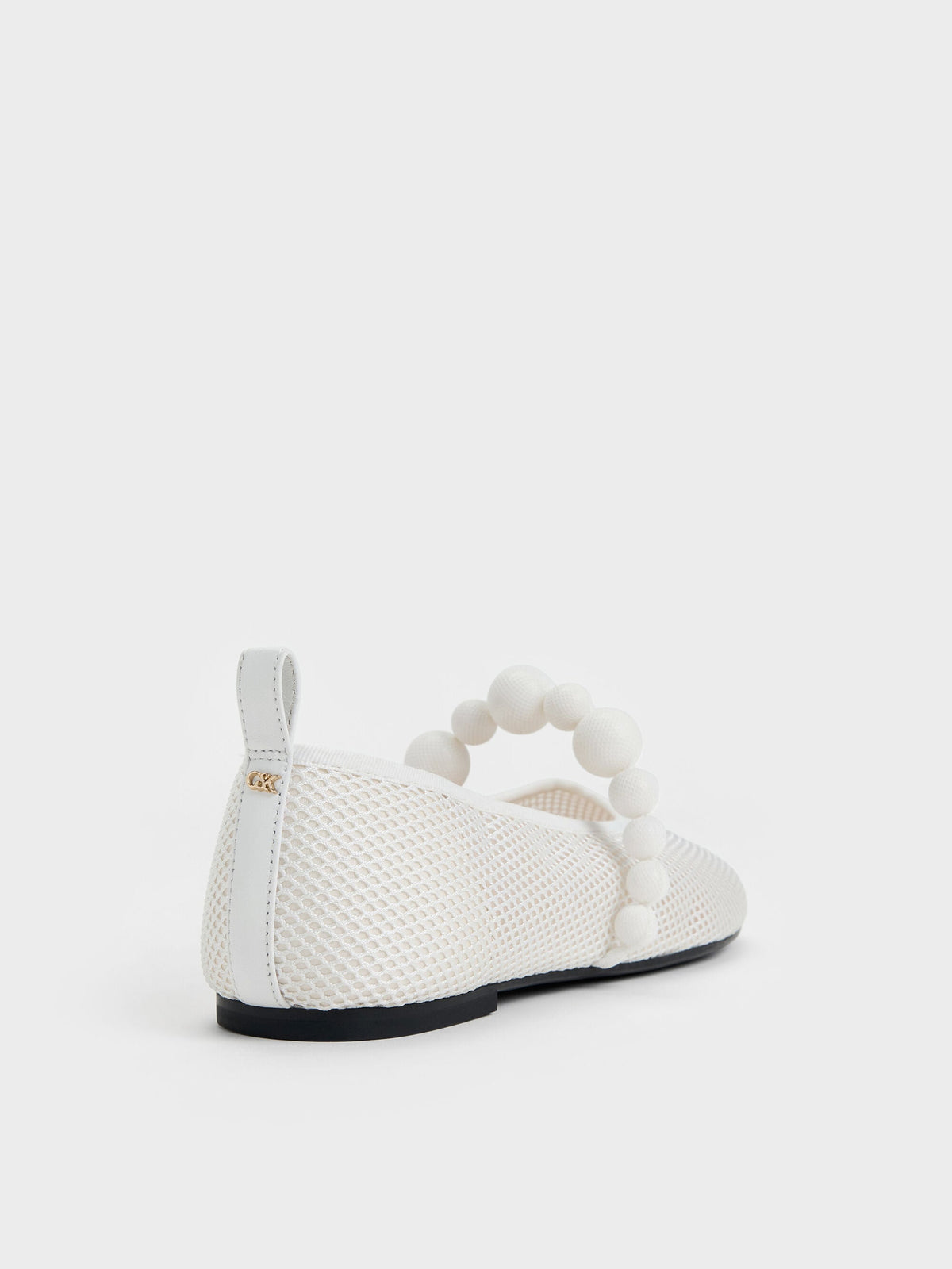 CHARLES & KEITH Latest / Leather Mesh Beaded Mary Jane Flats - Chalk