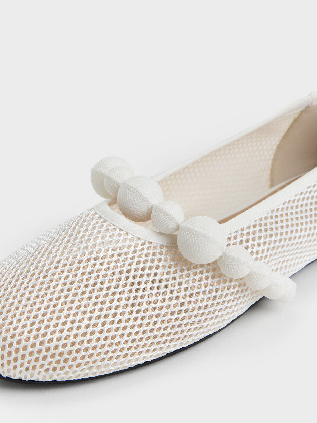 CHARLES & KEITH Latest / Leather Mesh Beaded Mary Jane Flats - Chalk