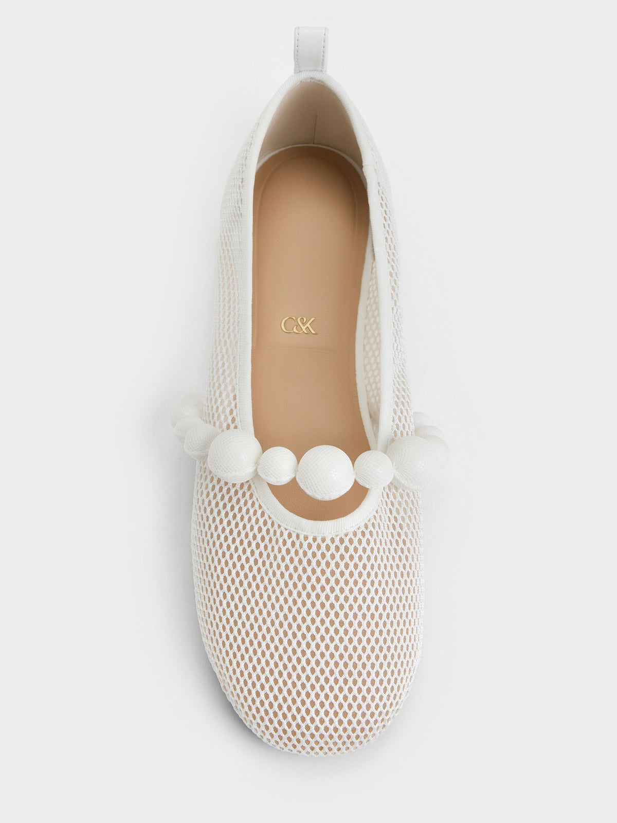 CHARLES & KEITH Latest / Leather Mesh Beaded Mary Jane Flats - Chalk