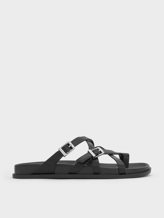 CHARLES & KEITH Customer Favorite / Crossover Toe-Ring Sandals - Black