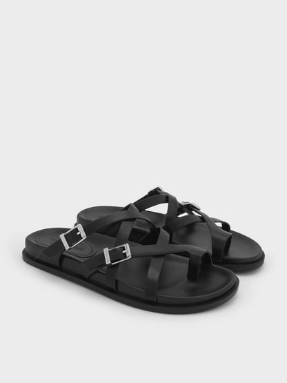 CHARLES & KEITH Customer Favorite / Crossover Toe-Ring Sandals - Black