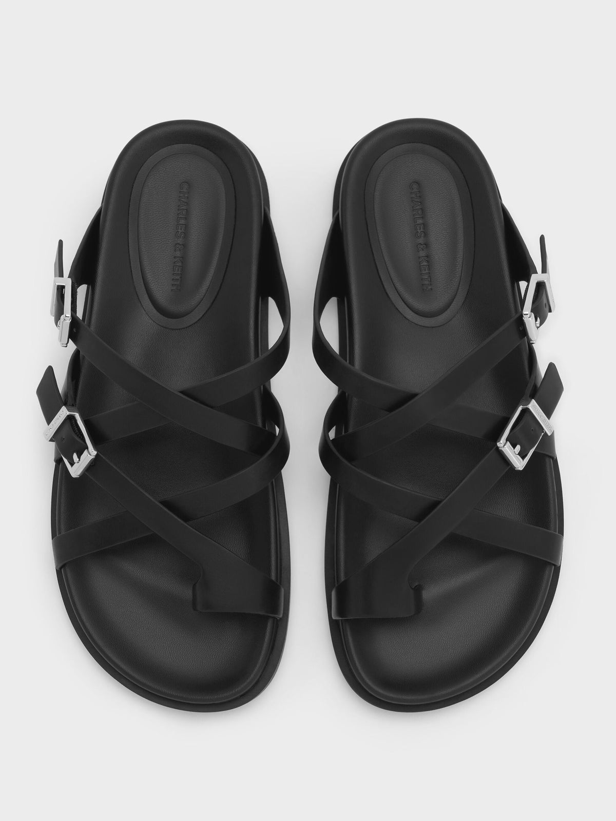 CHARLES & KEITH Customer Favorite / Crossover Toe-Ring Sandals - Black