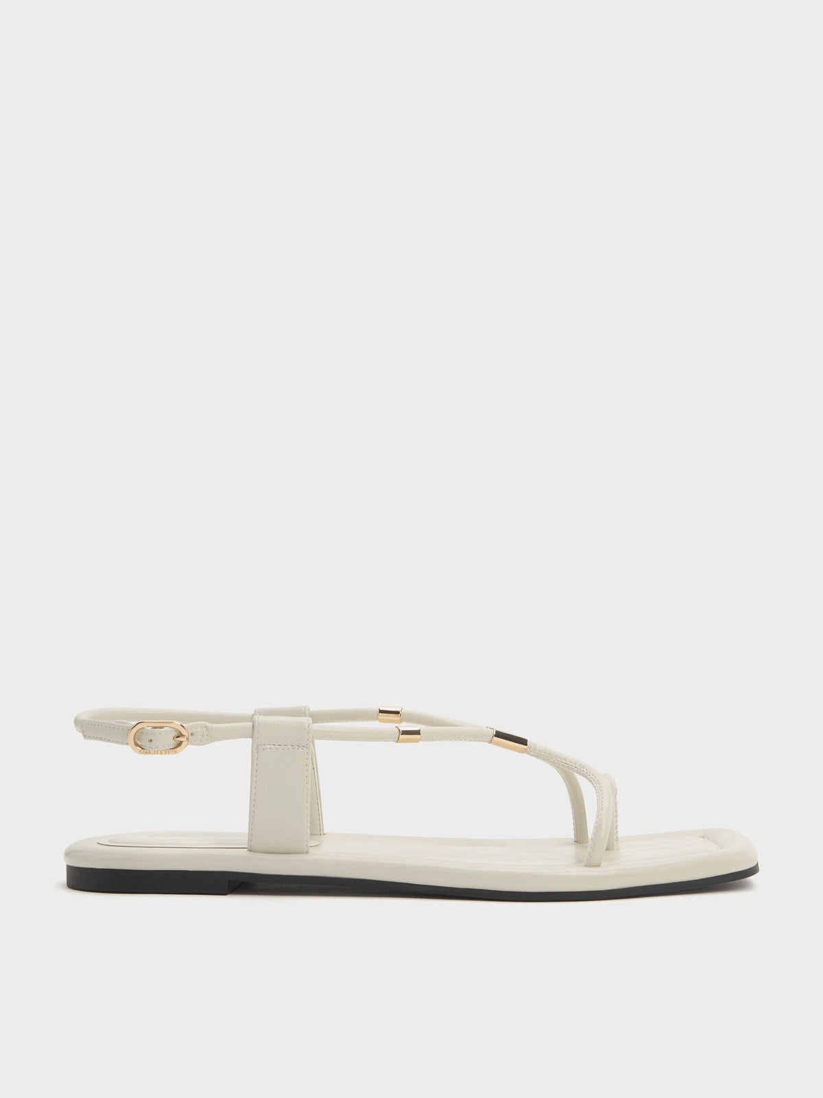 CHARLES & KEITH Smart Buy / Metallic-Accent Toe-Ring Sandals - Chalk