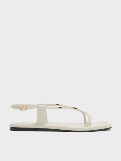 CHARLES & KEITH Smart Buy / Metallic-Accent Toe-Ring Sandals - Chalk