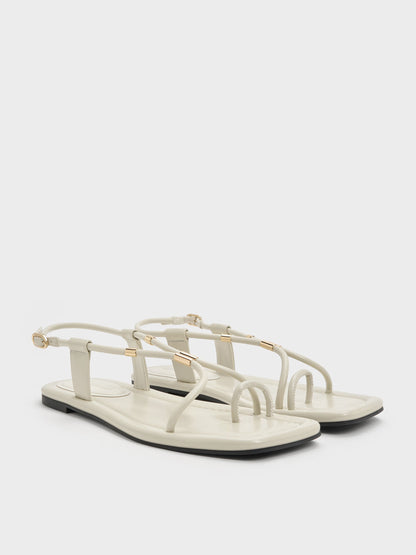CHARLES & KEITH Smart Buy / Metallic-Accent Toe-Ring Sandals - Chalk