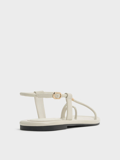 CHARLES & KEITH Smart Buy / Metallic-Accent Toe-Ring Sandals - Chalk